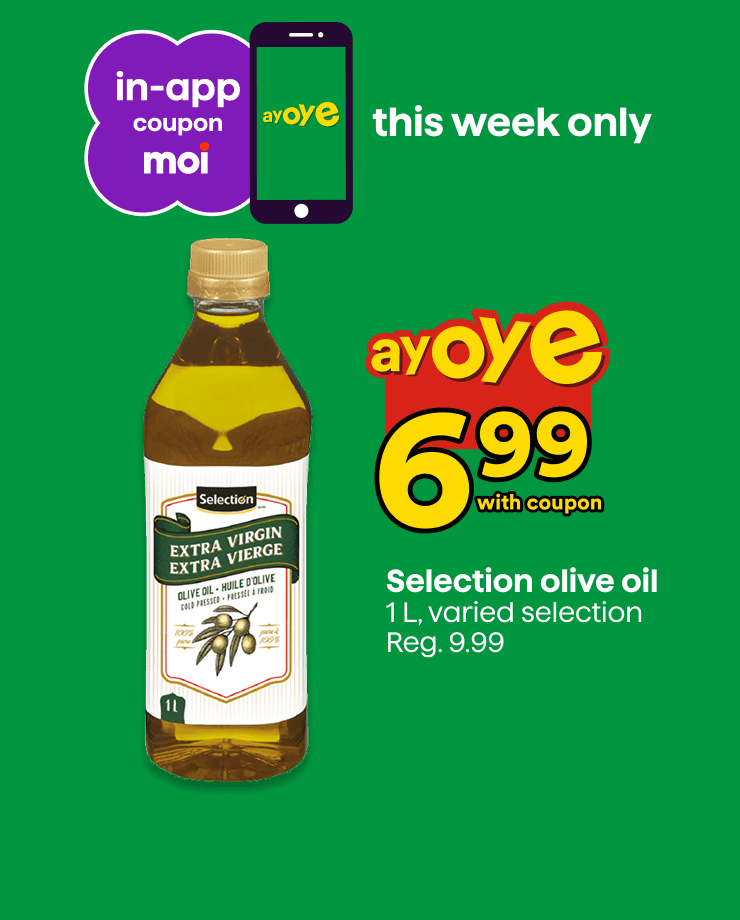 Enjoy our in-app Moi coupon discount on the Selection olive oil