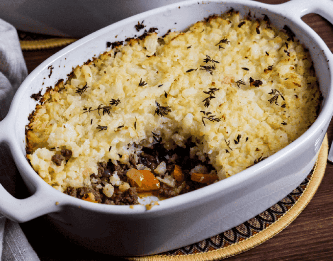 Découvre notre recette de casserole de bœuf haché et chou-fleur