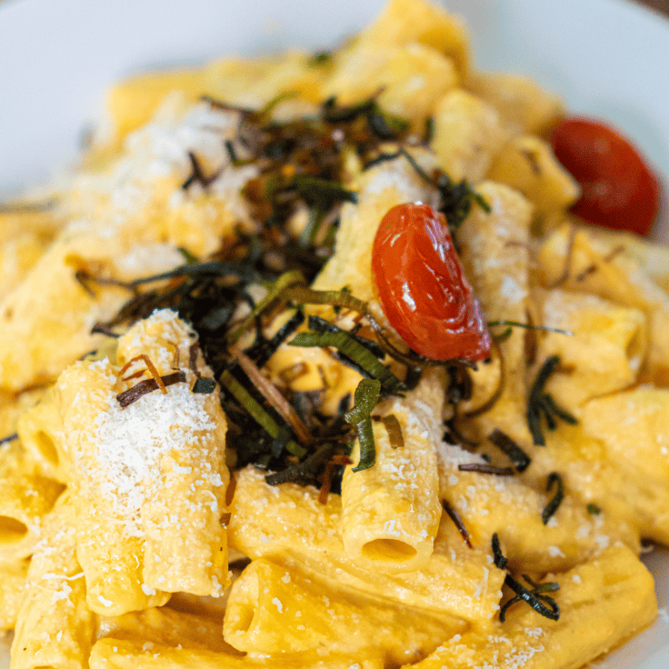 pâtes à la citrouille, poireaux et parmesan